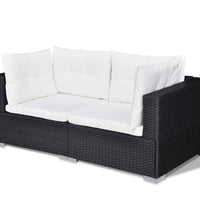 10-tlg. Garten-Lounge-Set mit Auflagen Poly Rattan Schwarz