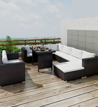 10-tlg. Garten-Lounge-Set mit Auflagen Poly Rattan Schwarz