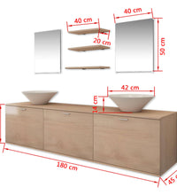 8-tlg. Badmöbel und Waschbecken Set Beige