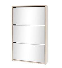 Schuhschrank mit 3 Fächern Spiegel Eiche-Optik 63x17x102,5 cm