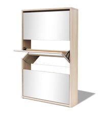 Schuhschrank mit 3 Fächern Spiegel Eiche-Optik 63x17x102,5 cm