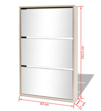Schuhschrank mit 3 Fächern Spiegel Eiche-Optik 63x17x102,5 cm