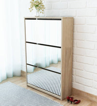 Schuhschrank mit 3 Fächern Spiegel Eiche-Optik 63x17x102,5 cm