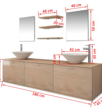 10-tlg. Badmöbel-Set mit Waschbecken und Wasserhahn Beige