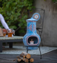 Gartenkamin Colima Ton Blau/Rot 86031