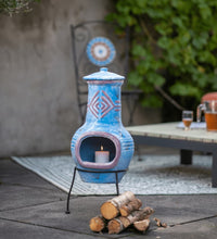 Gartenkamin Colima Ton Blau/Rot 86031
