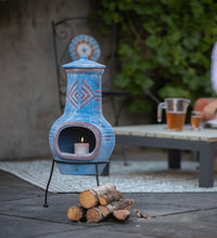 Gartenkamin Colima Ton Blau/Rot 86031