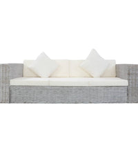 3-Sitzer-Sofa mit Kissen Grau Natürliches Rattan