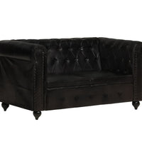 Chesterfield-Sofa 2-Sitzer Schwarz Echtleder