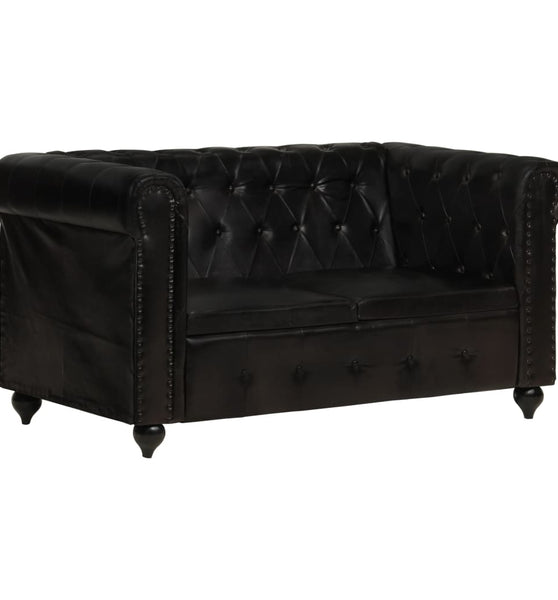 Chesterfield-Sofa 2-Sitzer Schwarz Echtleder