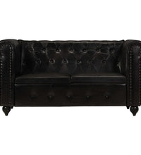 Chesterfield-Sofa 2-Sitzer Schwarz Echtleder