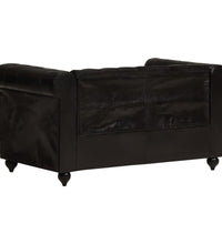 Chesterfield-Sofa 2-Sitzer Schwarz Echtleder