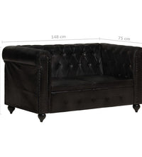 Chesterfield-Sofa 2-Sitzer Schwarz Echtleder