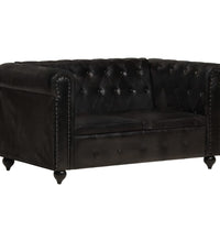 Chesterfield-Sofa 2-Sitzer Schwarz Echtleder