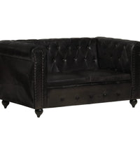 Chesterfield-Sofa 2-Sitzer Schwarz Echtleder