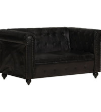 Chesterfield-Sofa 2-Sitzer Schwarz Echtleder