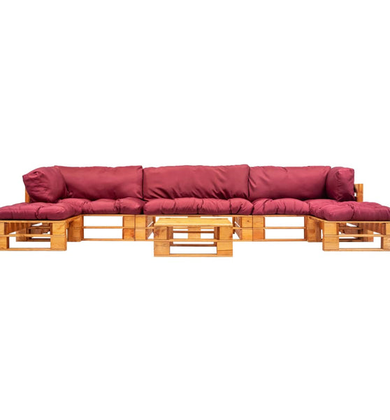 6-tlg. Garten-Paletten-Sofagarnitur mit Roten Kissen Holz