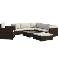 8-tlg. Garten-Lounge-Set mit Auflagen Poly Rattan Braun