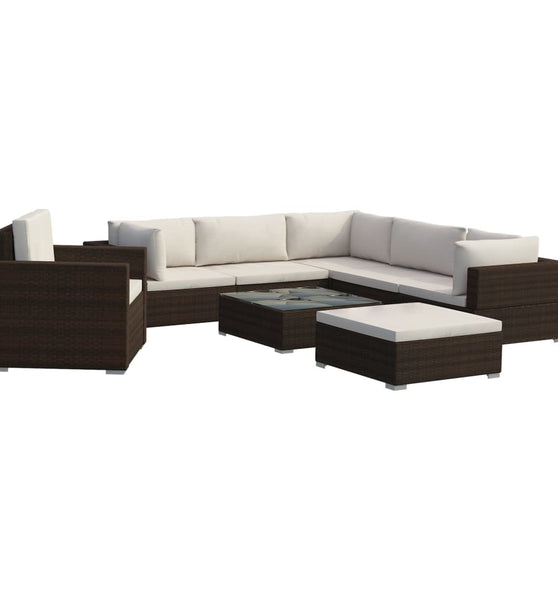 8-tlg. Garten-Lounge-Set mit Auflagen Poly Rattan Braun