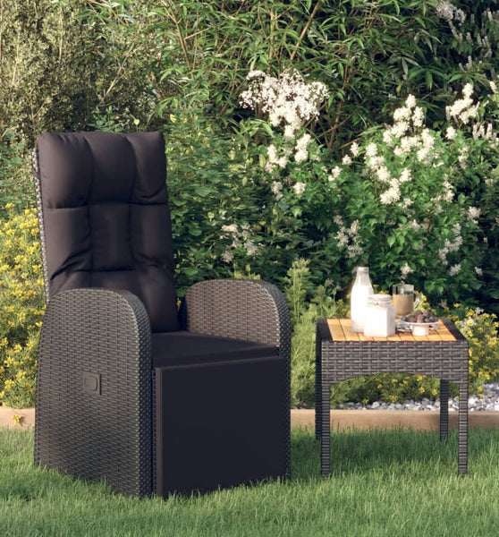 Garten-Liegestuhl mit Auflage Poly Rattan Schwarz