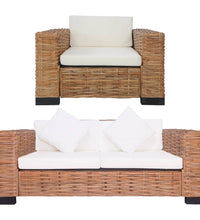2-tlg. Sofagarnitur mit Auflagen Natur Rattan