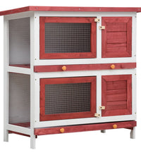 Kaninchenstall 4 Türen Rot Holz