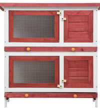 Kaninchenstall 4 Türen Rot Holz