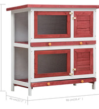 Kaninchenstall 4 Türen Rot Holz