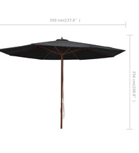 Sonnenschirm mit Holzmast 350 cm Schwarz