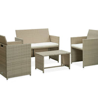 4-tlg. Garten-Lounge-Set mit Auflagen Beige Poly Rattan