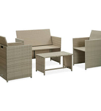 4-tlg. Garten-Lounge-Set mit Auflagen Beige Poly Rattan