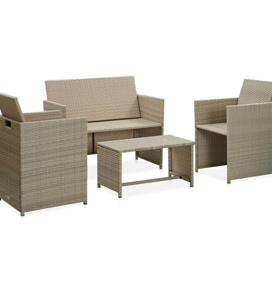 4-tlg. Garten-Lounge-Set mit Auflagen Beige Poly Rattan