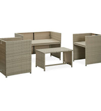 4-tlg. Garten-Lounge-Set mit Auflagen Beige Poly Rattan