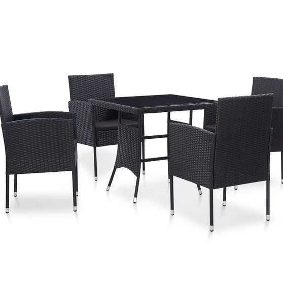 5-tlg. Garten-Essgruppe Poly Rattan Schwarz