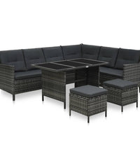 4-tlg. Garten-Sofagarnitur mit Auflagen Poly Rattan Grau