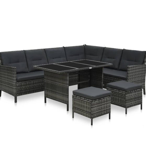 4-tlg. Garten-Sofagarnitur mit Auflagen Poly Rattan Grau