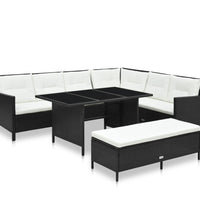 3-tlg. Garten-Lounge-Set mit Auflagen Poly Rattan Schwarz