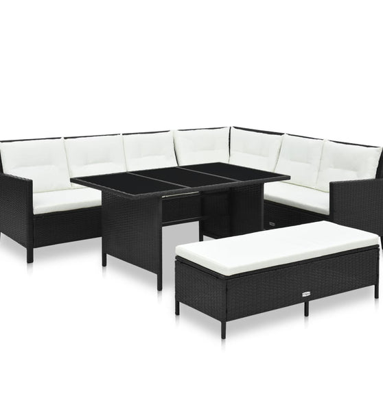 3-tlg. Garten-Lounge-Set mit Auflagen Poly Rattan Schwarz