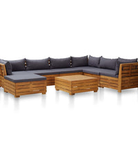 8-tlg. Garten-Sofagarnitur mit Auflagen Akazienholz Dunkelgrau