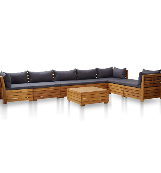 8-tlg. Garten-Sofagarnitur mit Auflagen Akazienholz Dunkelgrau