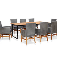9-tlg. Garten-Essgruppe Poly Rattan und Akazienholz Grau