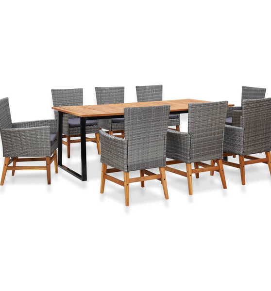 9-tlg. Garten-Essgruppe Poly Rattan und Akazienholz Grau