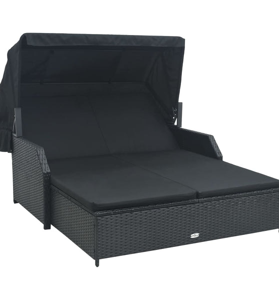2-Personen-Sonnenliege mit Sonnendach Poly Rattan Schwarz