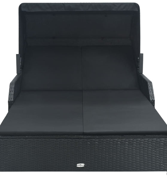 2-Personen-Sonnenliege mit Sonnendach Poly Rattan Schwarz