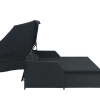 2-Personen-Sonnenliege mit Sonnendach Poly Rattan Schwarz