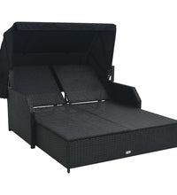 2-Personen-Sonnenliege mit Sonnendach Poly Rattan Schwarz