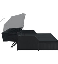 2-Personen-Sonnenliege mit Sonnendach Poly Rattan Schwarz