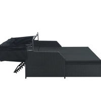 2-Personen-Sonnenliege mit Sonnendach Poly Rattan Schwarz