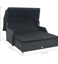 2-Personen-Sonnenliege mit Sonnendach Poly Rattan Schwarz