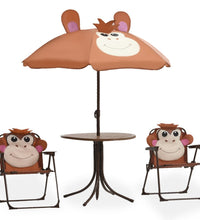 3-tlg. Garten-Bistro-Set für Kinder mit Sonnenschirm Braun